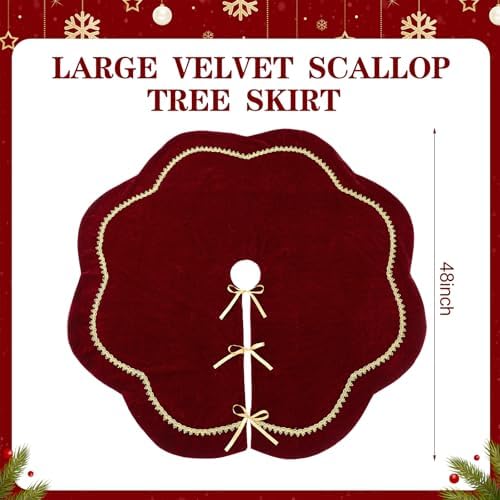 Arrowbash Red 48 Inch Christmas Tree Skirt Velvet Scallop Ddge