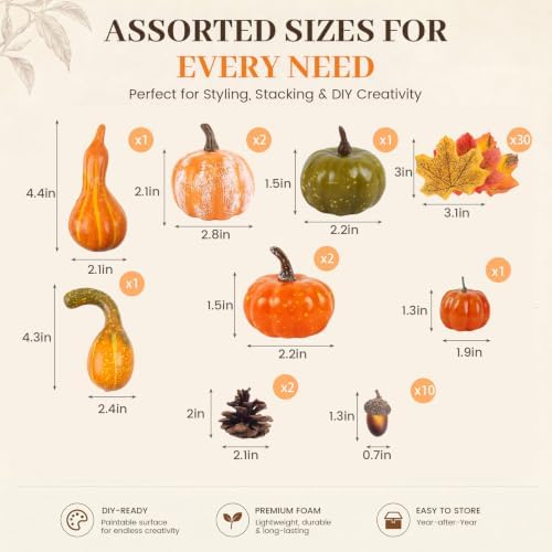 DomeStar Fall Decorations for Home, 8 Assorted Mini Fake Pumpkins Gourds