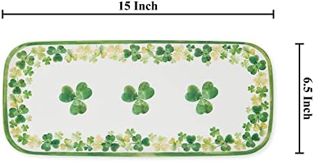 UPware Shamrock Melamine Serving Tray, 15 x 6.5 Inch Rectangular Serving Platter, BPA Free Food Tray for Party Entertaining