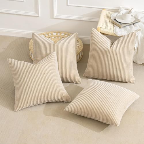 MIULEE Soft Corduroy Decorative Throw Pillow Covers Beige 20x20