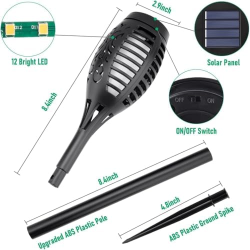 IkeeRuic Solar Torch Light with Flickering Flame for Halloween Decorations