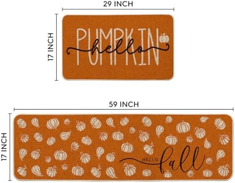 Artoid Mode Orange Hello Pumpkin Fall Kitchen Mats Set of 2-17x29+17x59