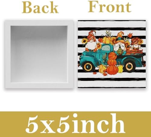 Rustic Fall Gnomes Truck Pumpkin Sign Fall Decorations for Home Office Indoor Fall Desk Decor for Bathroom Bedroom Autumn Thansgiving Decor 5 x 5 Inches