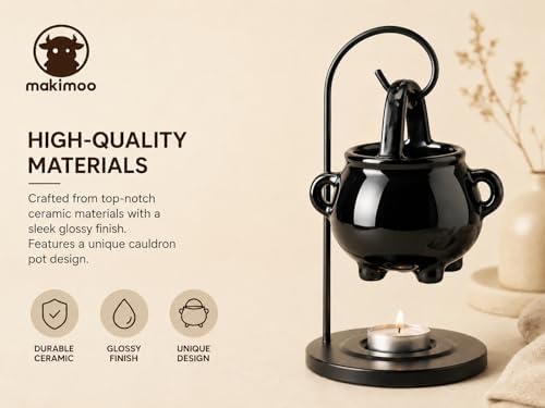 Hanging Pagan Cauldron Oil Burner, Black Wax Warmer Aroma Diffuser, with Handle, for Essential Fragrance Wax Melts, Enchanting Witches' Home Decor Element.