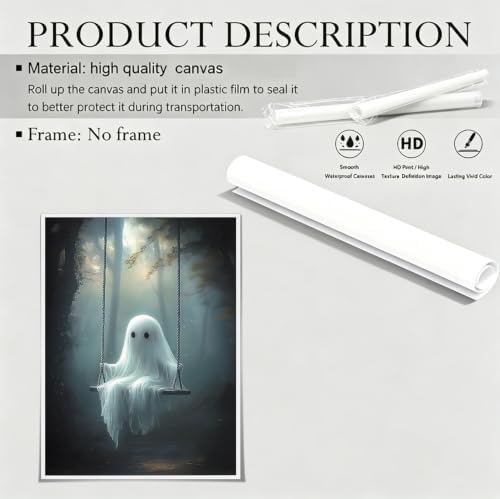 ILLBDR Halloween Cute Ghost Canvas Wall Art Poster 12x16 inch