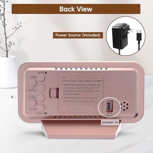 Peakeep Slim Digital Mirror Aesthetic Alarm Clock for Bedrooms Desk Decor