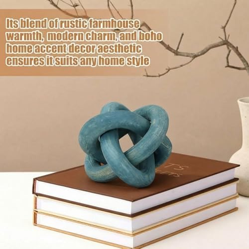 Yalikop 3 Link Wood Knot Decor Rustic Table Shelf Accents, Blue