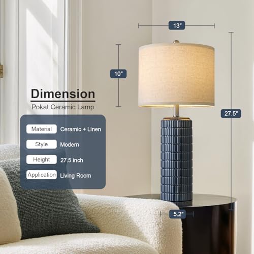 PoKat 27.5'' Tall Table Lamps for Living Room Set of 2, Ceramic Bedroom Lamps for Night Stands, Modern Bedside Lamps