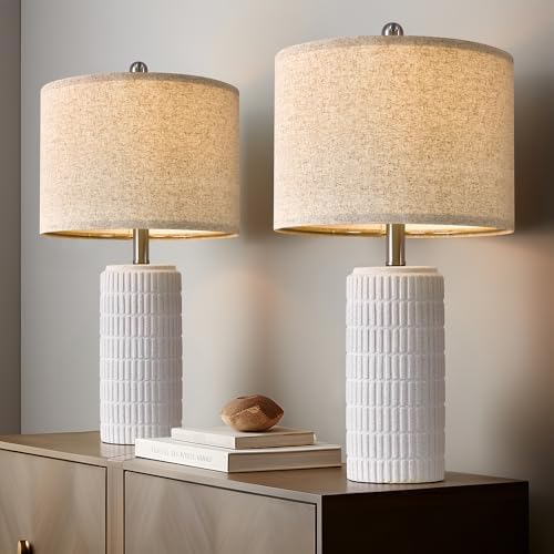 PoKat 23" Table Lamp, Farmhouse Bedside Lamps for Bedroom Set of 2, Ceramic End Table Lamps for Living Room