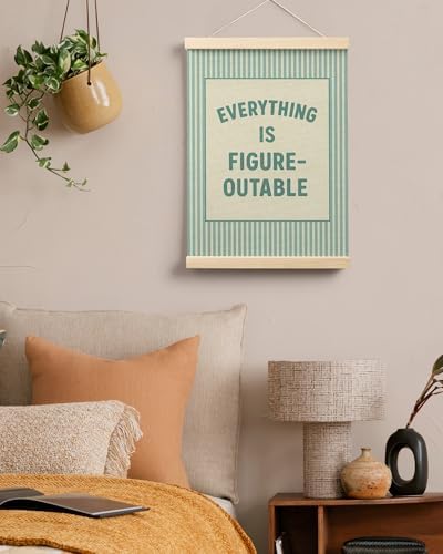 FGFK Everything Is Figureoutable Positive Affirmations Wall Art Poster Hanger Frame, Retro Cyan Inspirational Canvas