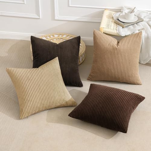 MIULEE Fall Corduroy Decorative Throw Pillow Covers Dark Brown 20x20