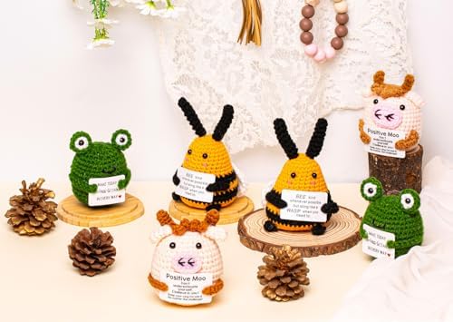 DUQGUHO Bee Support Crochet Emotional Bees Gifts for Women Funny Gift Themed Decorations Cute Stuff Handmade Knitted Birthday for Her