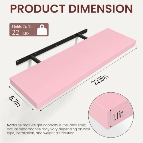 BAYKA Pink Floating Shelves 22.5in, Set of 2, Wall Mounted for Wall Decor