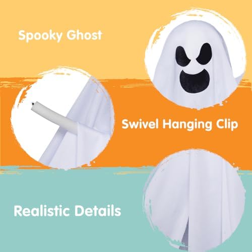 JOYIN 1 PC 27.5" Halloween Hanging Ghost Decorations Outdoor, Halloween Flying White Ghost Decor for Tree Front Yard Patio Lawn Garden, Haunted House Prop, Party Décor Outside