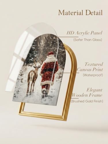 TwoDays Vintage Christmas Santa 11" x 13.8" Gold Arched Framed Wall Art
