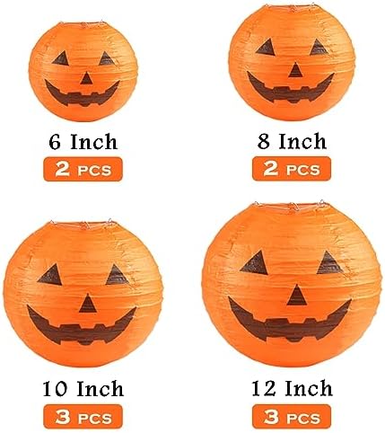Kesoto Halloween Jack-O-Lantern Paper Lanterns Halloween Pumpkin Hanging Paper Lantern for Home Outdoor Decoration, Multi-Sized, Pack of 10