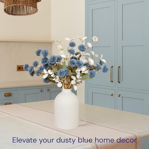Faux Dusty Blue Flowers, Blue and White Floral Stems For Centerpieces, Fake Mums Artificial Flowers, Flores Azules