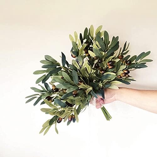 Olive Branches Artificial Plants Greenery Stems Olive Leaves Fake Fruits Silk Plants / Set of 5