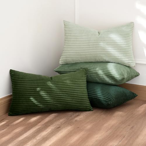 MIULEE Soft Corduroy Decorative Lumbar Pillow Covers Forest Green 12x20