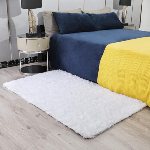 Ophanie White Rugs for Bedroom Fluffy, Kids Baby Shaggy Shag Fuzzy Soft Carpet, 3x5 Small Plush Bedside Area Rug