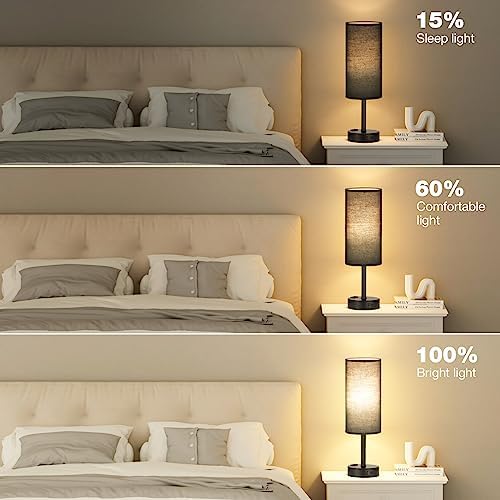 Fenmzee Black Bedside Lamp for Bedroom, Dimmable Touch, USB A+C, AC Outlet