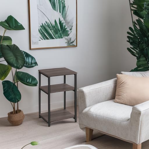 VASAGLE Side Table, Small End Table, Tall Nightstand, Steel Frame
