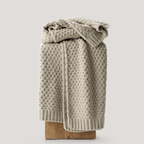 EVERGRACEHOME Chunky Chenille Knit Throw Blanket, 50 x 60, Warm Gray