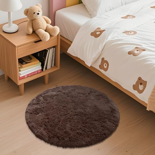 OLANLY Coffee Round Rugs for Bedroom - Machine Washable, 2 ft Circle Area Rugs for Living Room, Soft and Fluffy Shaggy