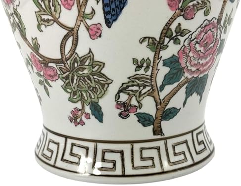 Galt International Partridge Bird Floral Chinoiserie Ceramic Temple Jar 18" w/Lid - Ginger Jar Home & Kitchen Decor for
