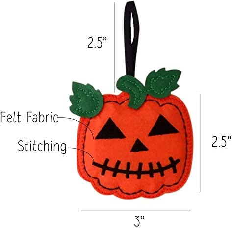 Halloween Ornaments - Set of 6 Plush Felt Handmade Decor - Broom, Jack-o'-Lantern, Frankenstein, Witchcraft, Eyeball, RIP Tomb Design - Halloween Ornaments for Tree
