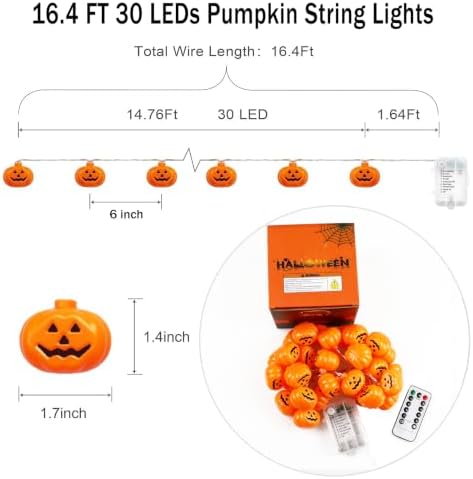 Runleo Halloween Lights Battery Operated, Pumpkin String Light Decorations