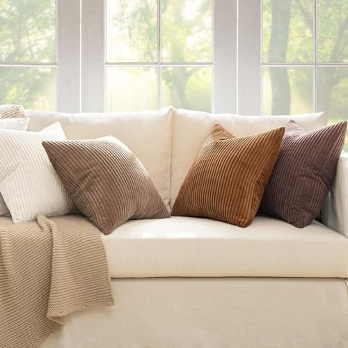 MIULEE Fall Corduroy Decorative Throw Pillow Covers Brown Series 24x24