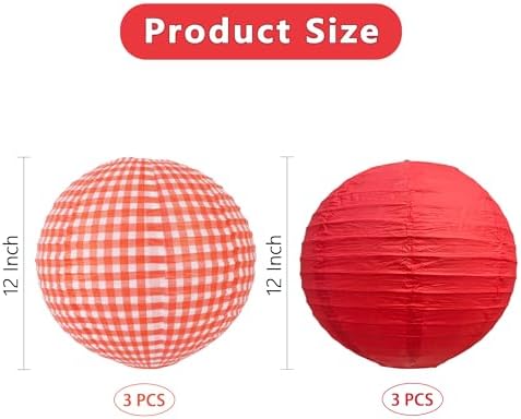 BEISHIDA 12Inch Red Plaid Paper Lanterns Hanging Round Chinese Lantern