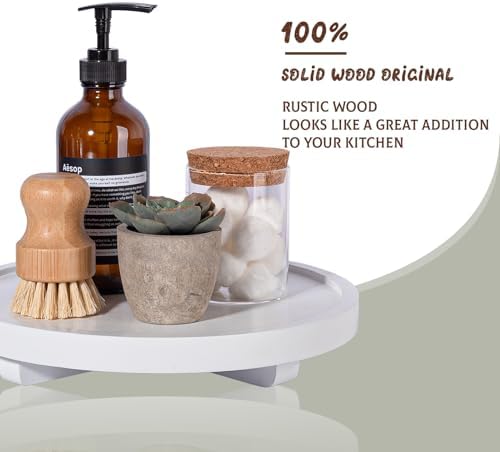 Round Decorative Tray Wood Bathroom Counter Organizer Farmhouse Kitchen Decor / White / Set of 10