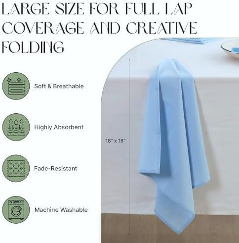 Cloth Napkins Set of 12, 100% Cotton Dinner Napkins for Thanksgiving, Christmas & Fall Entertaining, Washable Reusable Table Linens for Wedding & Everyday Use, 18 x 18 Inch, Light Blue