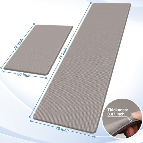 StepRite Kitchen Mats for Floor, 2-Piece Anti-Fatigue Kitchen Rugs, Khaki