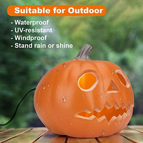 10" Jack-o'-Lantern - Halloween Light Up Pumpkin Lantern with ETL Certified Cord and 2 Safety Fuse - Indoor Outdoor JackoLantern Decoration for Halloween Party Home Décor - Round Lightened Pumpkin