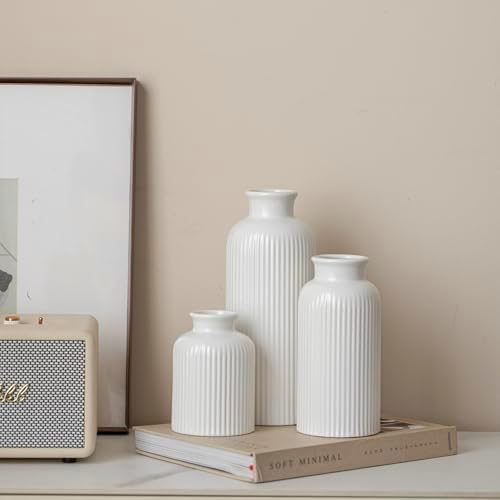Large Modern Ceramic Vase Set / Large Matte Glaze White / 10 Inch