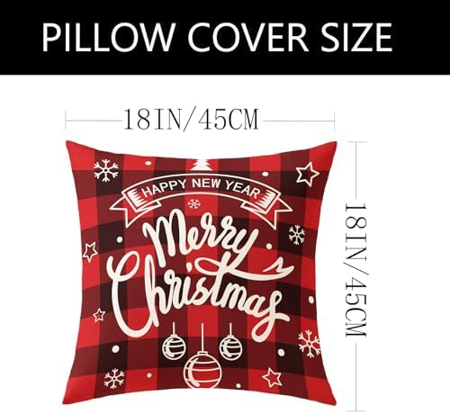 Plaid Christmas Pillow Covers 18x18 Buffalo Check Set of 4 Red Black Christmas Decorations Farmhouse Throw Pillow Covers Winter Holiday Linen Cushion Case for Home Sofa Couch Bed Chair