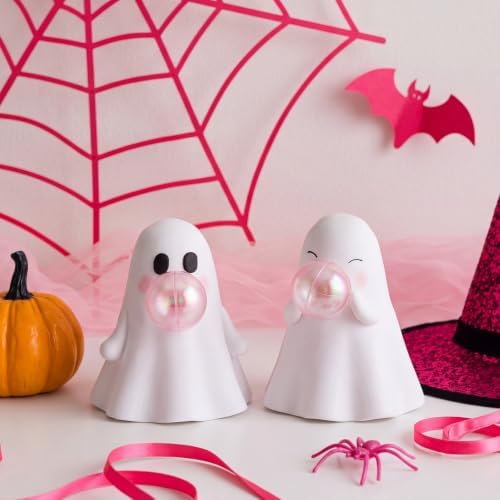 Set of 2 Halloween Ghost Figurines - Cute Ceramic Bubble Gum Ghost Statue