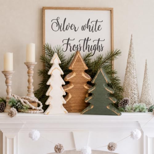 Cinnvoice 3pcs Christmas Tree Wooden Decor, Rustic Farmhouse Tabletop Decor