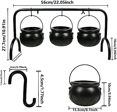 Darnassus 3PCS Halloween Cauldron on Rack Witches Cauldron Candy Bowl