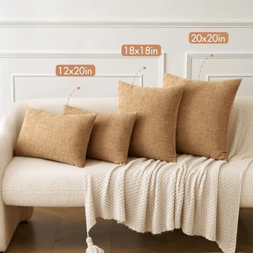 MIULEE Chenille Fall Throw Pillow Covers Apricot Brown 18x18 Pack of 2