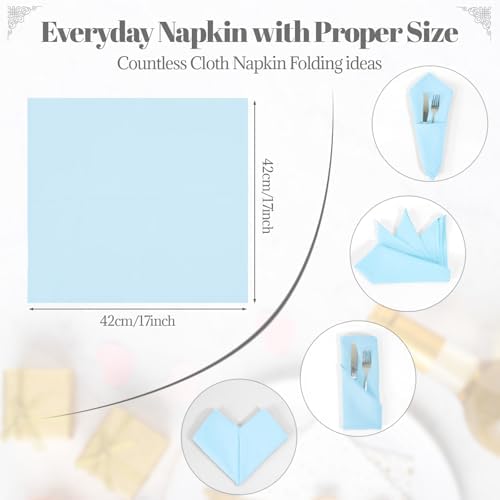 PLOYMONO Baby Blue Cloth Napkins - 8 Pack 17"x17" Polyester Dinner Napkins