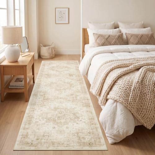 Garvee 2x6 Washable Runner Rug Non Slip Vintage Boho Beige Hallway Runner