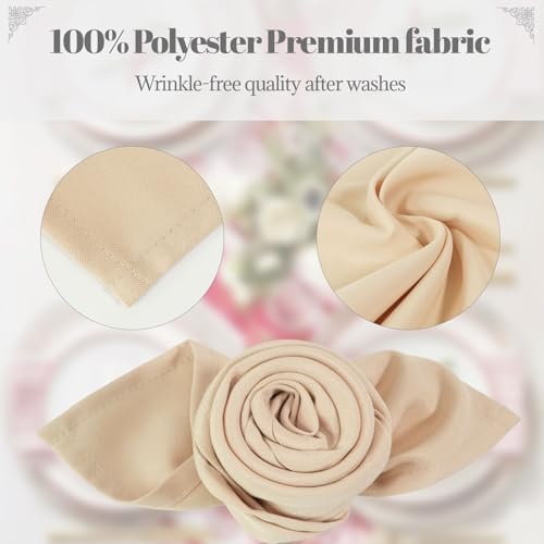 PLOYMONO Beige Cloth Napkins - 8 Pack 17" x 17" Washable Polyester Napkins