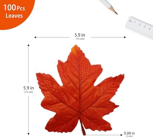 100 Pcs Artificial Maple Leaves Bulk (Large-Leaf Orange Red‌)