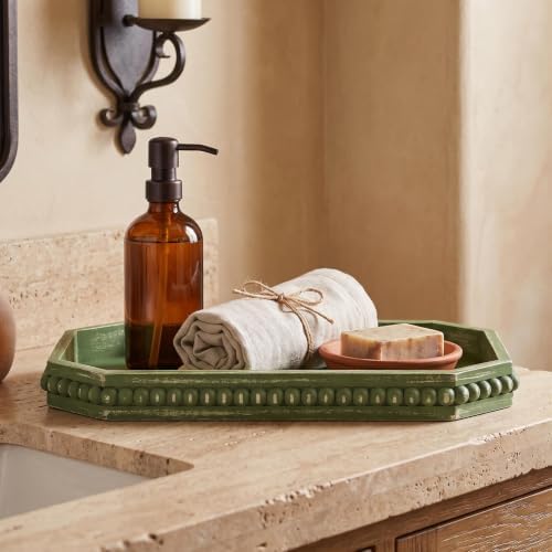 Hrastany Sage Green Wood Decorative Tray, Coffee Table Tray for Ottoman