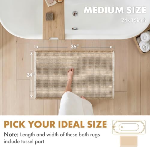 MIULEE Set of 2 Waffle Bathroom Rugs Boho Bath Mat Brown&White 24x36 Inch