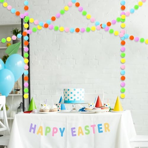 MARFOREVER 4 Pack 26.3 FT Easter Pom Pom Garland Colorful 30 Balls
